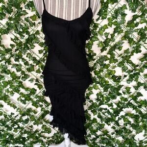 Black little black midi dress with ruffle detail